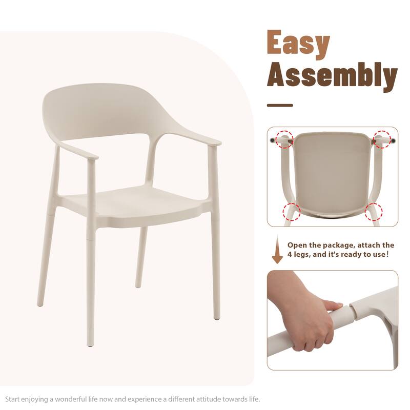 Outdoor Dining Set 5-Piece Stackable Plastic Lightweight Curved Backrest Armchair and Extendable Dining Table