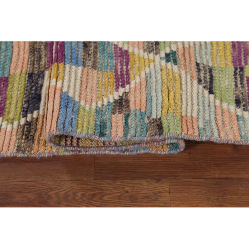 Multicolor Trellis Moroccan Runner Rug Hand-Knotted Wool Carpet - 2'7"x 12'10"