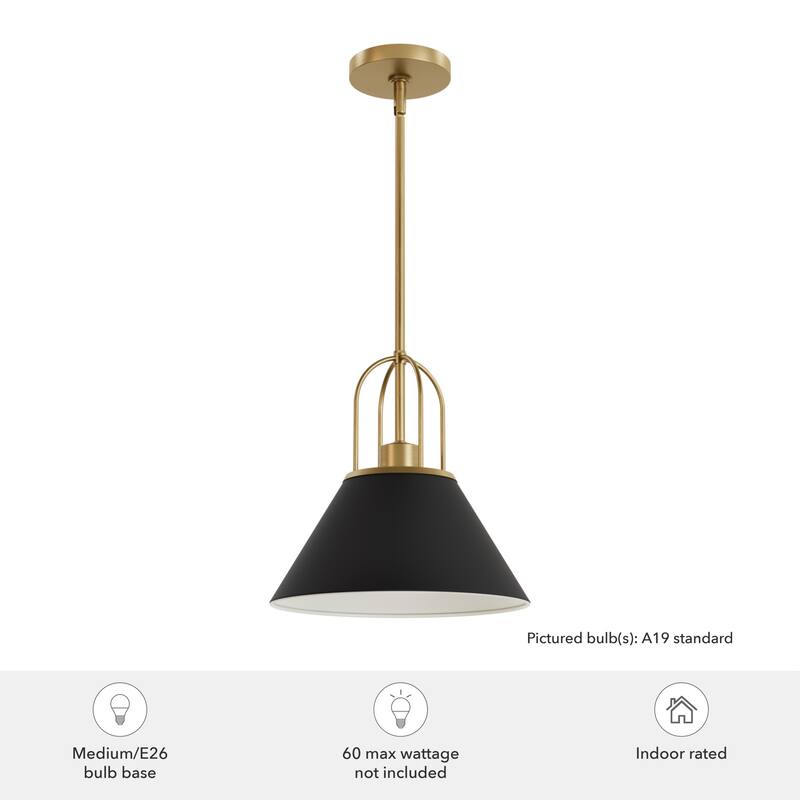 Hunter Carrington Isle Black / Luxe Gold Pendant - Island, Dining Room, Foyer, Bedroom - Casual, Transitional, Cone - Designer!