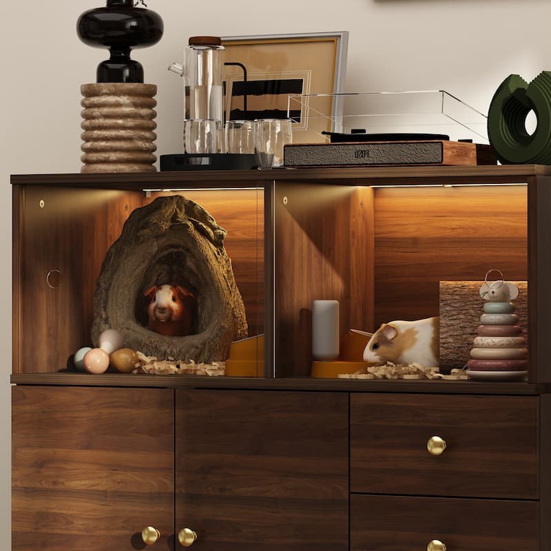 Multi-Functional Hamster Habitat Cabinet with Sliding Acrylic Doors and Display Storage