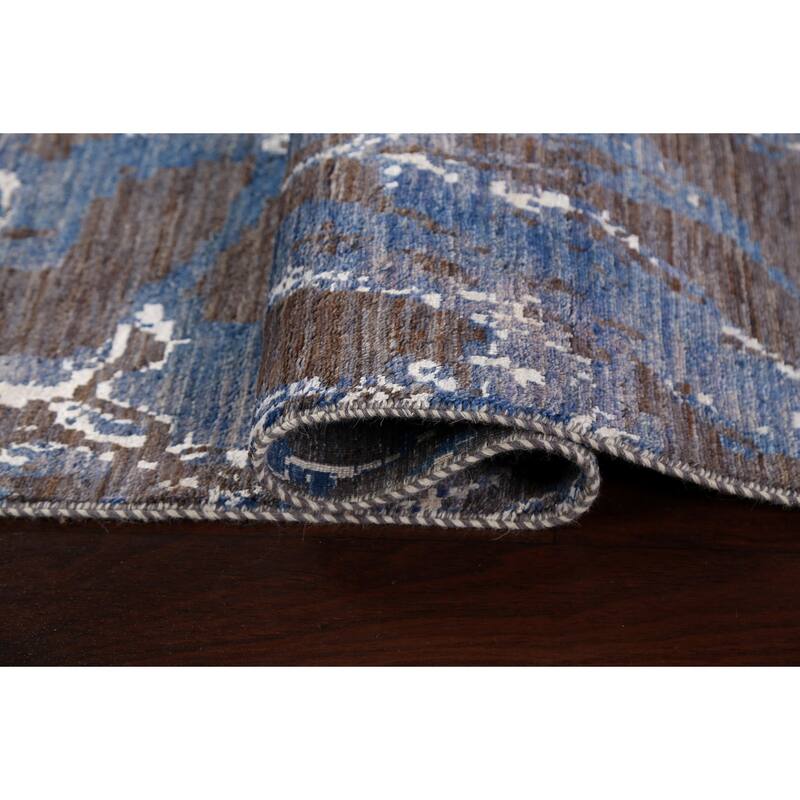 Wool/ Silk Vegetable Dye Modern Abstract Oriental Runner Rug Handmade - 3'0" x 12'3"