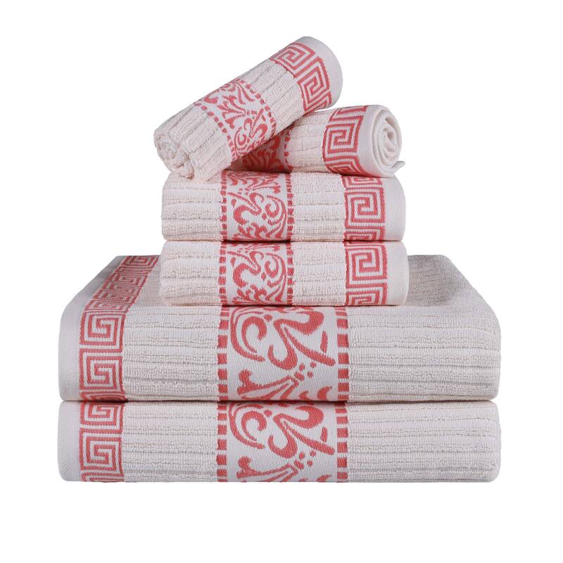 Superior Athens Cotton Floral Border Greek Key 6-Piece Towel Set