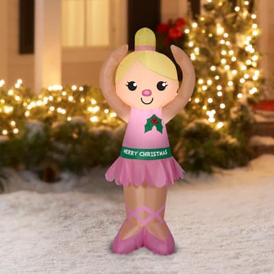 Gemmy Christmas Airblown Inflatable Ballerina , 4 ft Tall, Multicolored