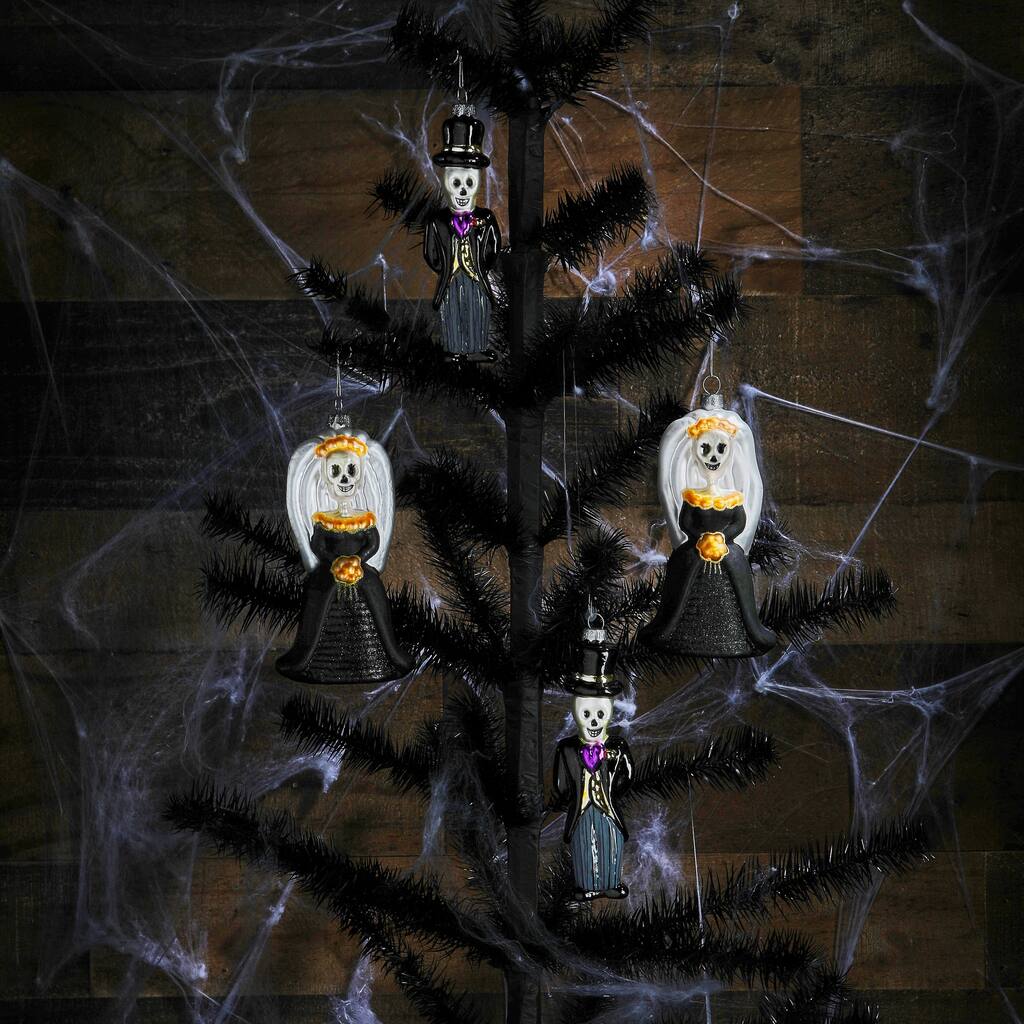 5.5" Glass Bride /Groom Skeleton Ornament Box of 4