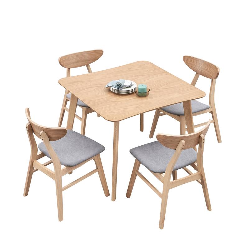 5-piece Modern Dining Table Chairs Set Kitchen Wooden Dining Table Casual Dining Table with 4 Upholstered Dining Chairs