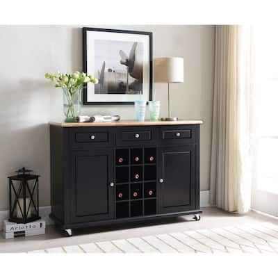 Wine Rack Sideboard Buffet Server Console Table With Storage, Black