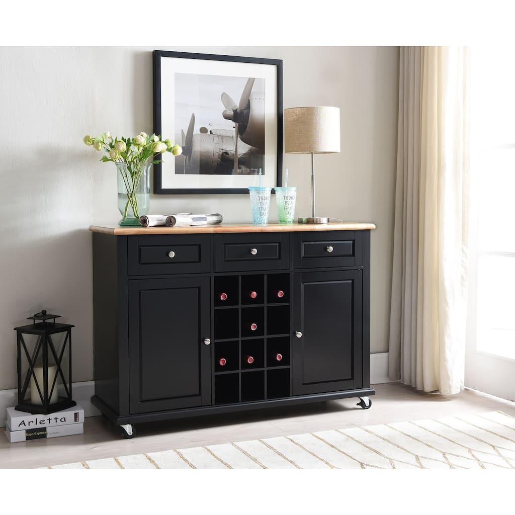 Wine Rack Sideboard Buffet Server Console Table With Storage, Black