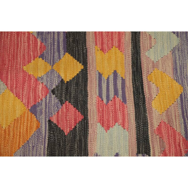 Hand Woven Oriental 100% Wool Carpet Southwestern Modern Pink Kilim Runner Rug - 8' 3'' X 2' 0''