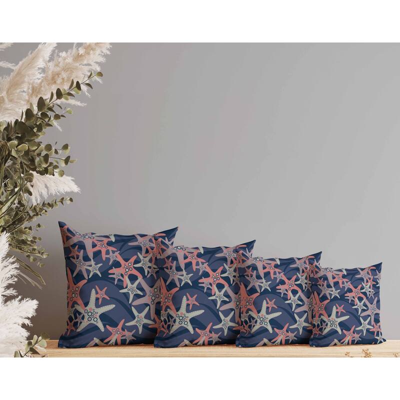 Starfish Sway Indoor/Outdoor Reversible Throw Pillow Blue and Copper