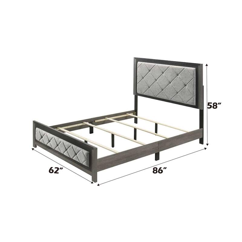 Jehoram Gray Linen & Gray Finish Queen Bed(Only Bed) - Gray