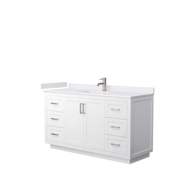 Miranda Single Vanity Set, Cultured Marble Top, No Mirror - 60-Inch Single - White, Nickel Trim, White Cultured Marble Top