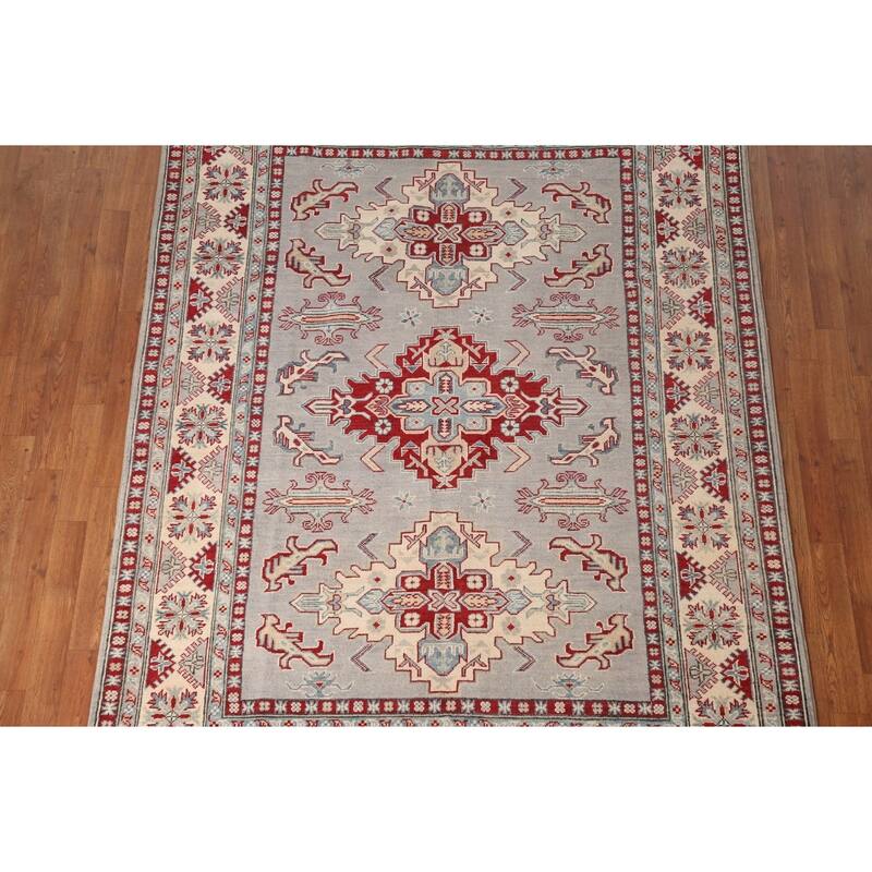 Gray Kazak Area Rug Handmade Wool Carpet - 5'8" x 7'10"