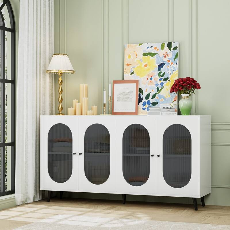 60" Buffets and Sideboards - Modern Accent Sideboard Cabinet with Acrylic Doors - White