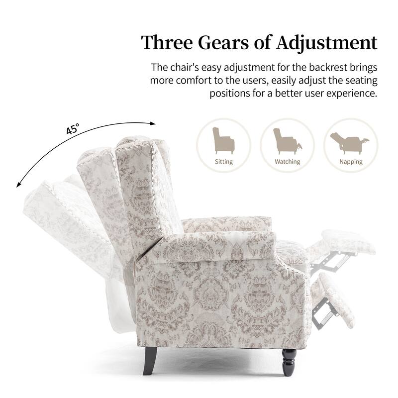 UIXE Roderich Farmhouse Floral Print Push Back Recliner Chair