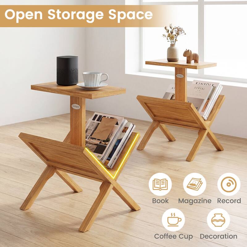 Gymax 2-Tier Bookshelf Small Bookcase w/ Teak Wood Frame & Anti-Slip