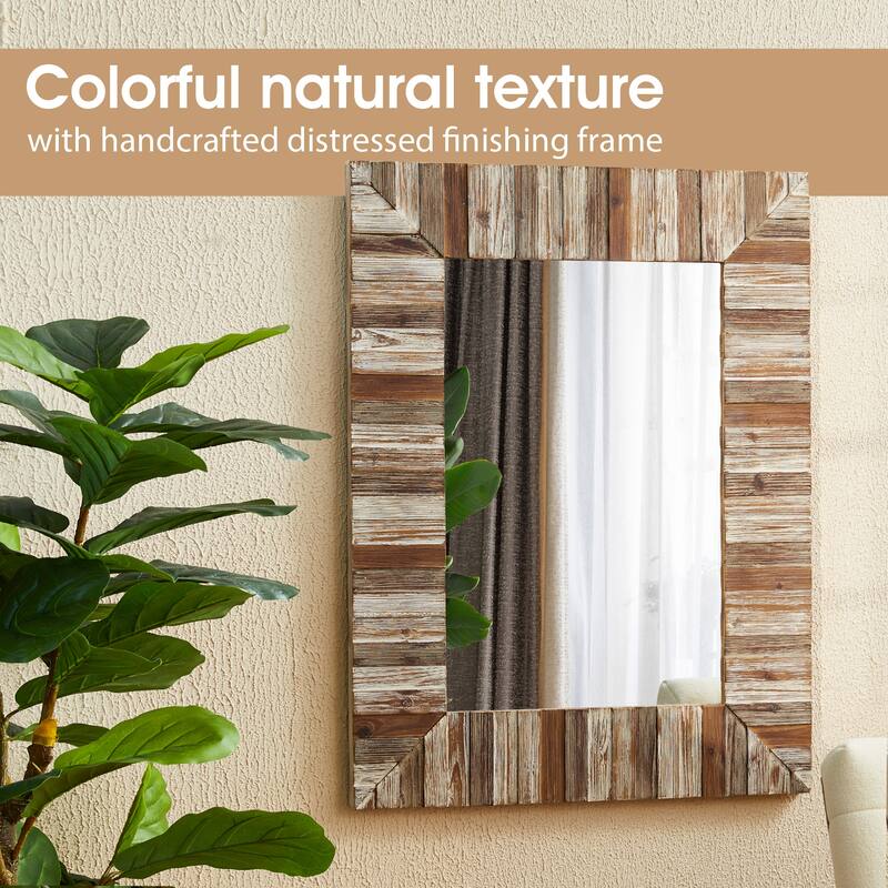 Glitzhome Set of 2 39.75"H Farmhouse Rectangle Wooden Frame Wall Mirrors - 30"L x 39.5"H