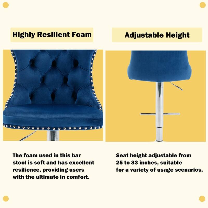 Velvet Upholstered Nailheads Tufted Swivel Bar Stools (Set of 2)