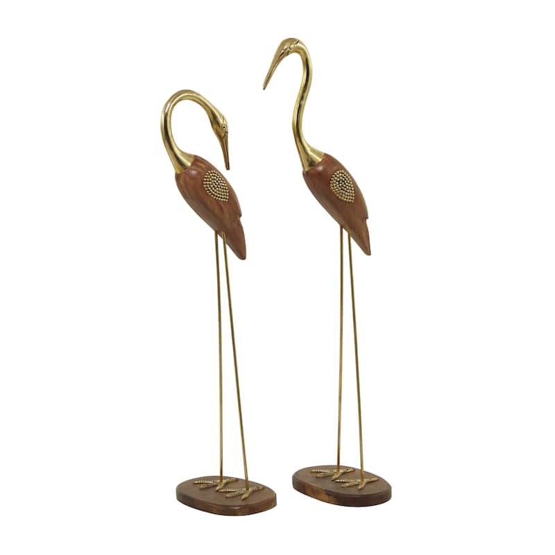 Wood Bird Sculpture - Set of 2 Gold - Roche River Decor - Gold