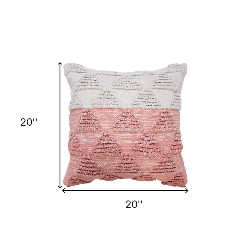 HomeRoots 20" X 20" Pink And Off-White 100% Cotton Geometric Zippered Pillow