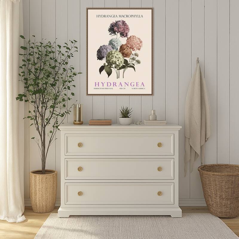 Vintage Botanical Hydrangea Illustration by Christopher Giampietro Framed Canvas Wall Art Print