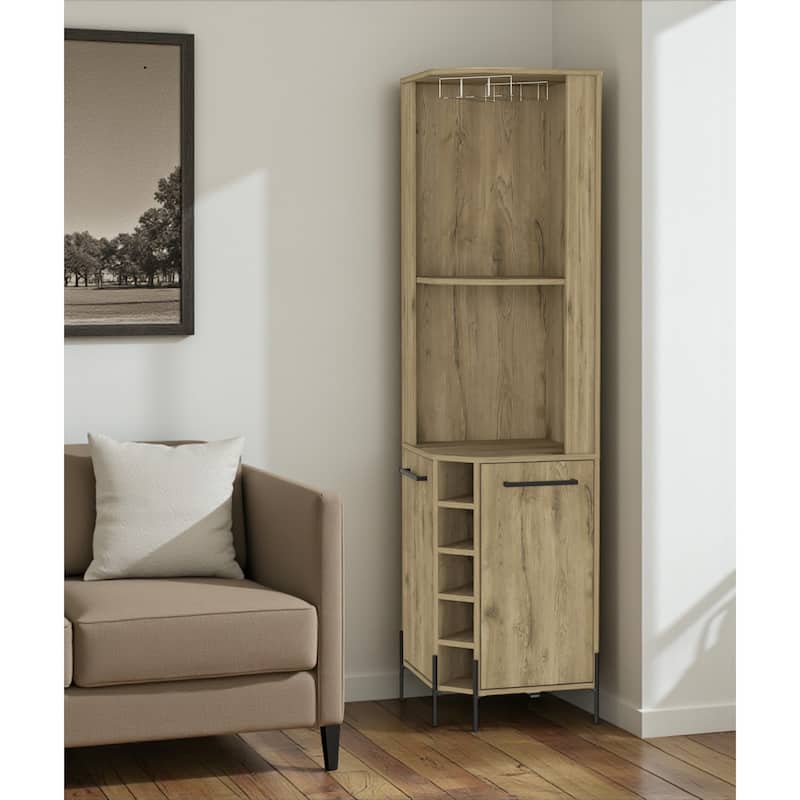 HomeRoots 71" Natural Wood Corner Bar Cabinet With Two Doors - Natural