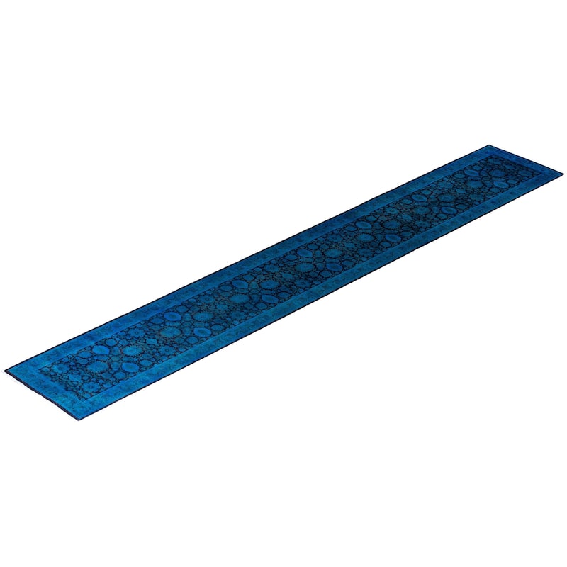 Fine Vibrance One-of-a-Kind Hand-Knotted Runner Rug - Blue, 2' 7" x 17' 6" - 2' 7" x 17' 6"