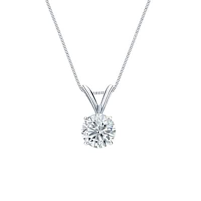 Auriya 18-karat Gold 0.50ctw Round Solitaire Lab Grown Diamond Necklace 4-Prong Basket (H-I VS) - 0.5