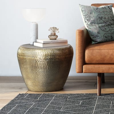 WYNDENHALL Lerner Modern Industrial 22 inch Wide Metal Side Table in Antique, Fully Assembled