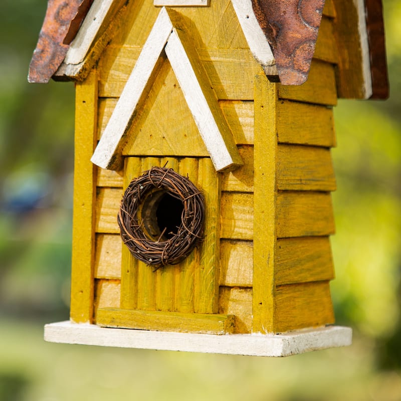Glitzhome 12"H Retro Distressed Painted Solid Wood Cottage Birdhouse