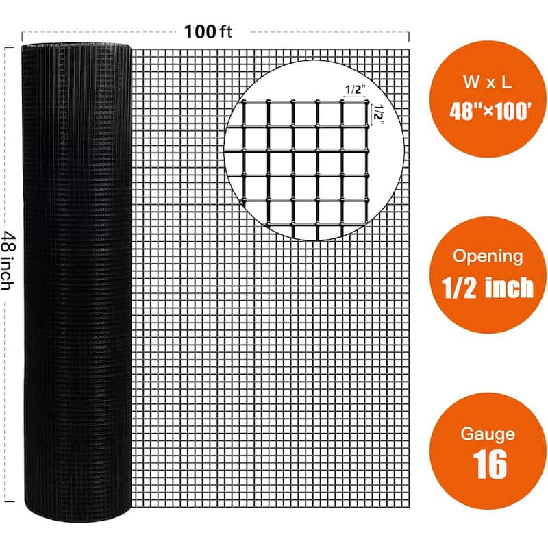 48" x 100 ft Black Welded Wire Mesh Roll for Heavy-Duty Fencing and Enclosures