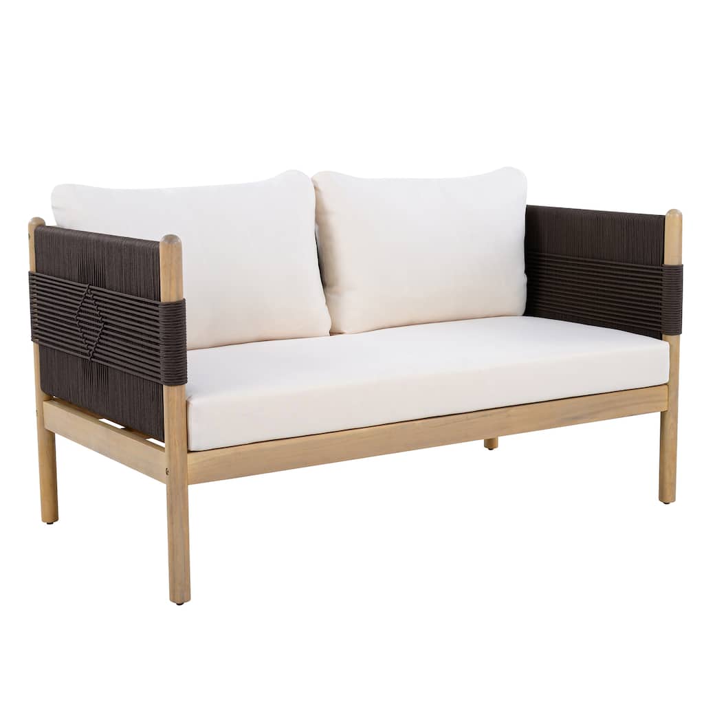 Christopher Knight Home - Xaizai Outdoor 50.35" Acacia Wood 2-Seater Loveseat with Cushions & Square Rope Arms