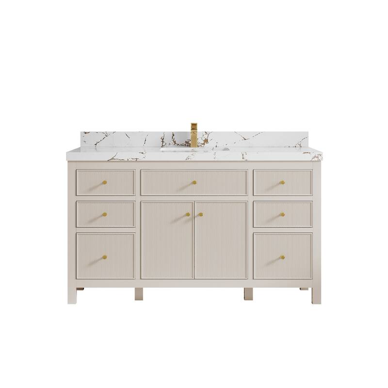 Willow Collections 60 in W x 22 in D Sonoma Free Standing Reeded Single Sink Bathroom Vanity with Countertop