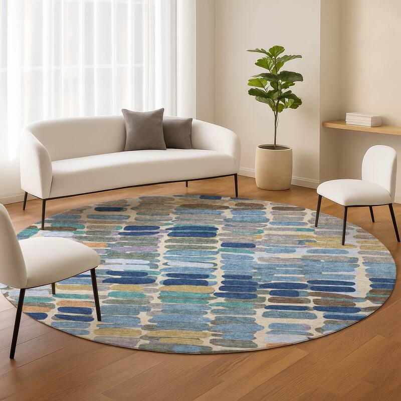 Machine Washable Indoor/ Outdoor Modern Caps Chantille Rug
