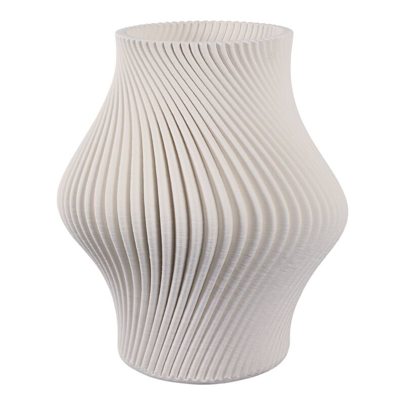 Porcelain Vase with Ribbed Contemporary Design and Curved Silhouette
