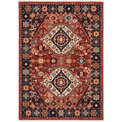 Style Haven Leander Double Medallion Fringed Wool Blend Area Rug