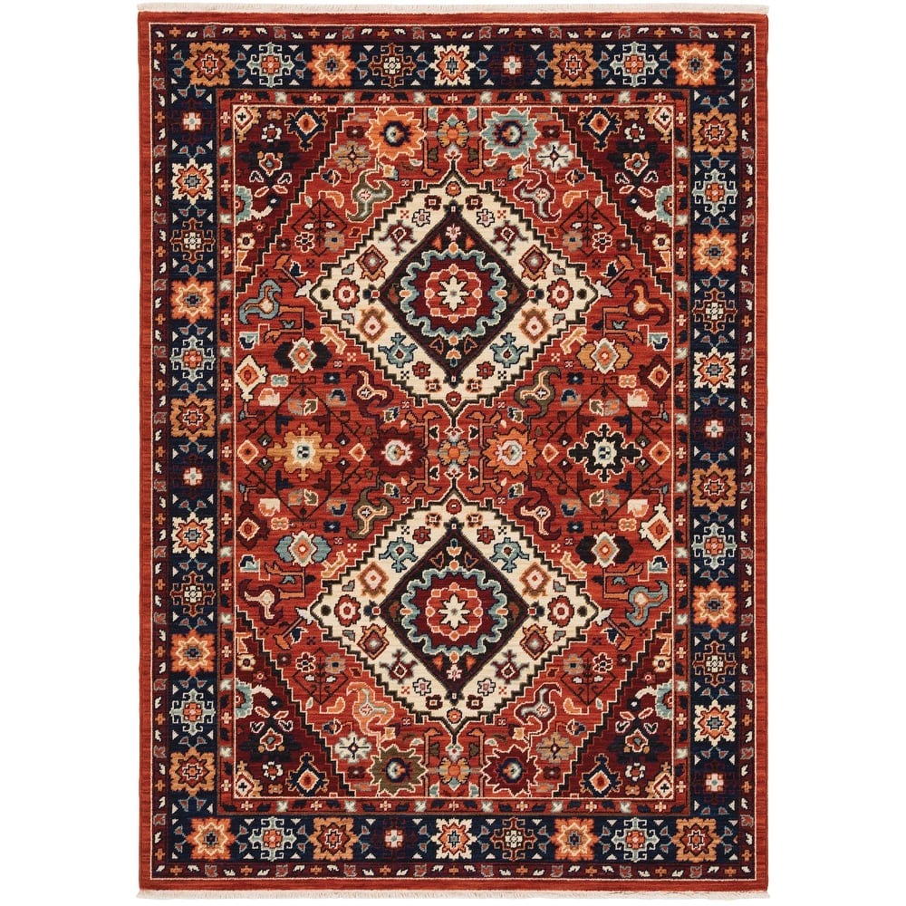 Style Haven Leander Double Medallion Fringed Wool Blend Area Rug