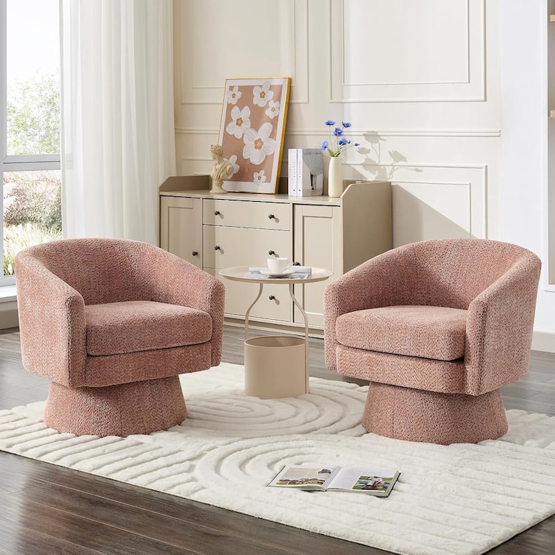 360° Swivel Accent Chair with Arms, Cozy Round Chenille Fabric