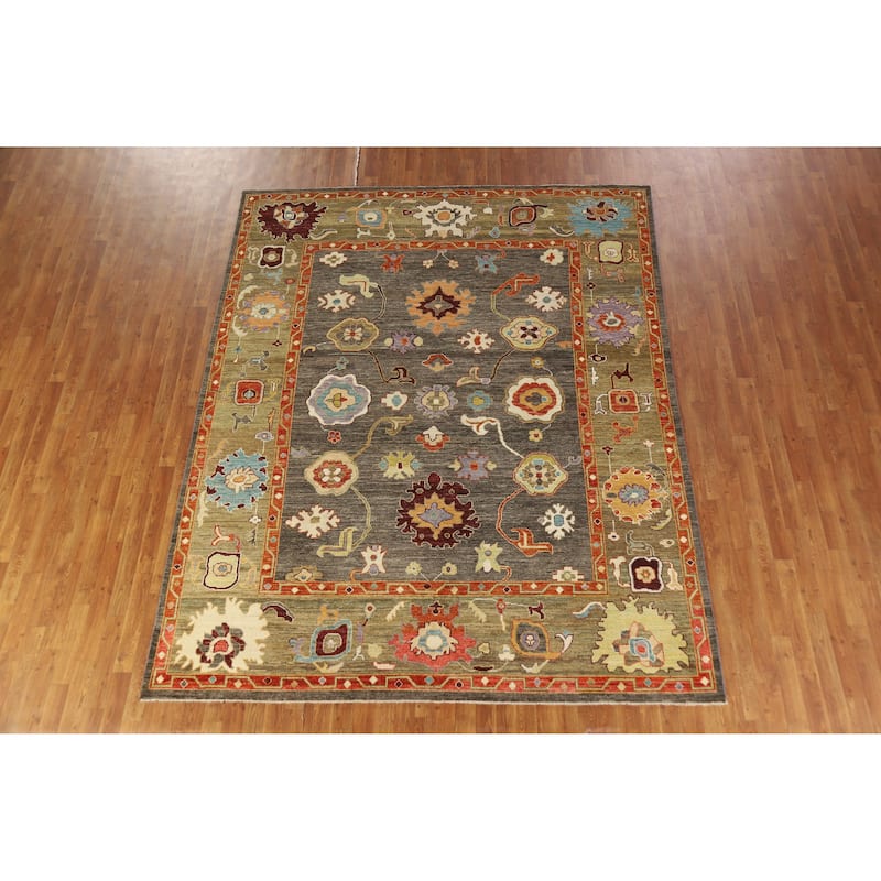 Hand Knotted Oriental 100% Wool Carpet Transitional All-Over Greys & Charcoal Oushak Area Rug - 10' 0'' X 8' 0''