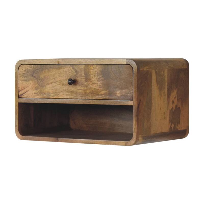 Artisan Furniture Solid Wood Large Floating Curve Open Slot Bedside ,Beige,1Drawer,1Shelf