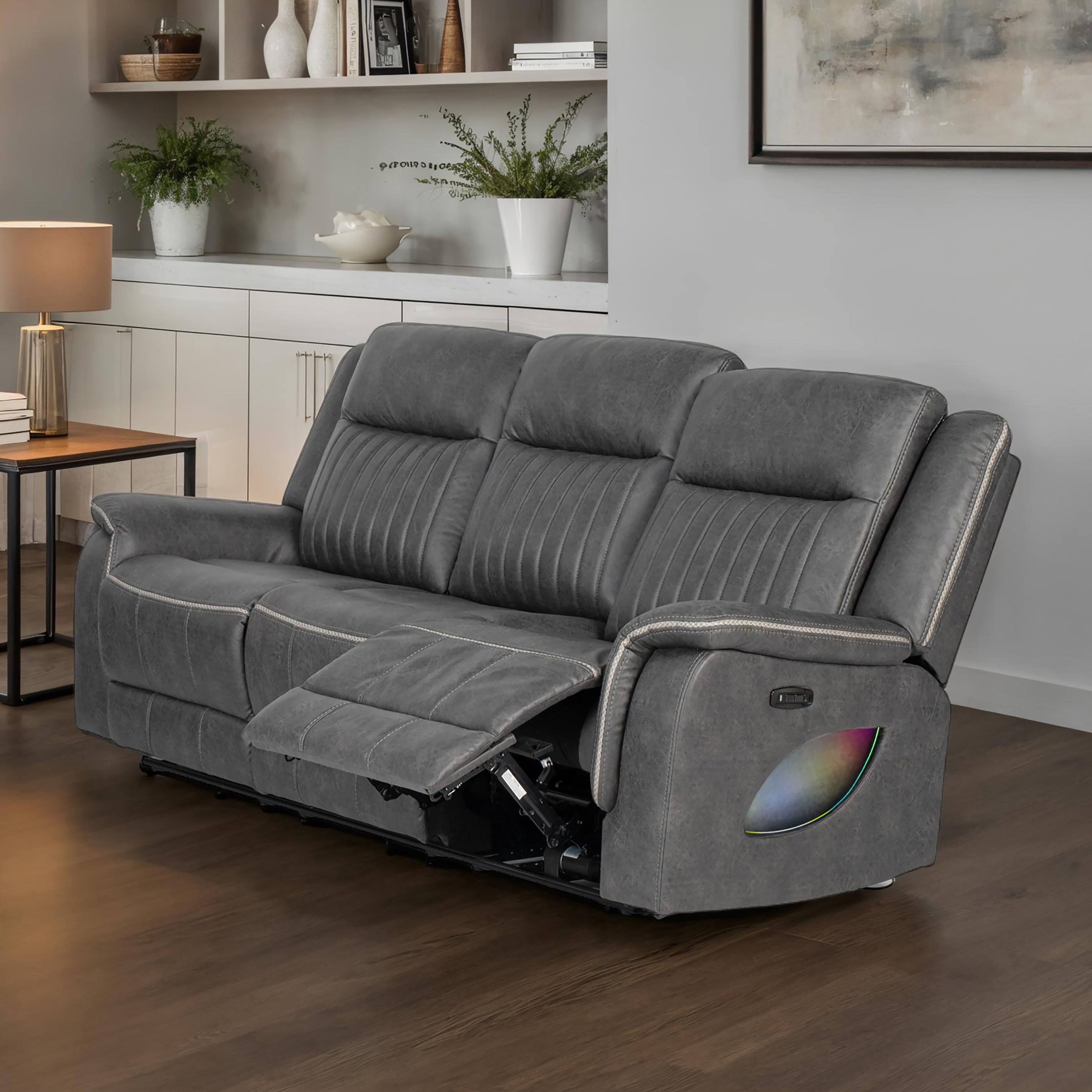 Furniture of America Arthon Fabric Power Sofa with LED Light and USB Port