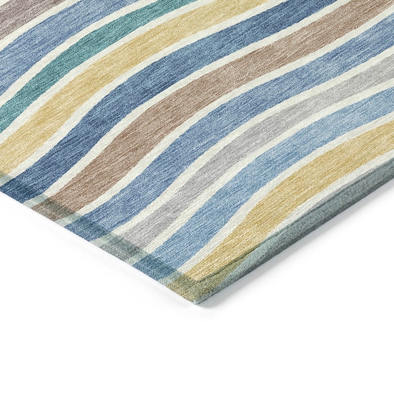 Machine Washable Indoor/ Outdoor Contemporary Stripe Chantille Rug