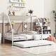 preview thumbnail 2 of 12, Twin Metal House Bed with Trundle, Sturdy Bedframe w/Built-in Shelf and Grid for Kids Bedroom, Dorm, No Box Spring Needed, White