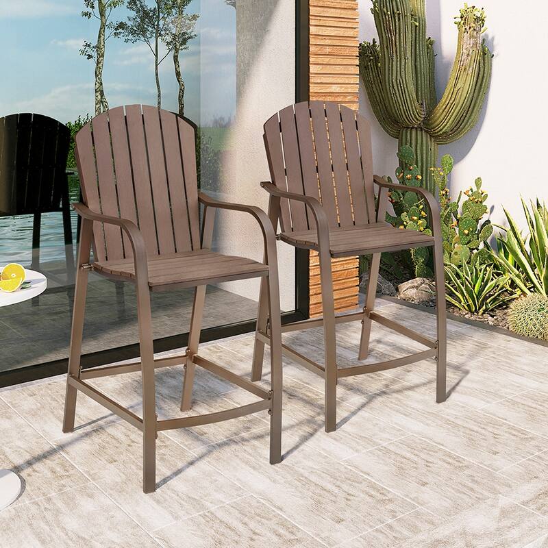 Outdoor All Weather Patio Furniture Counter Height Bar Stools (Set of 2/4) - 21.96" W x 25.19" D x 48.22" H - Brown - 2PC