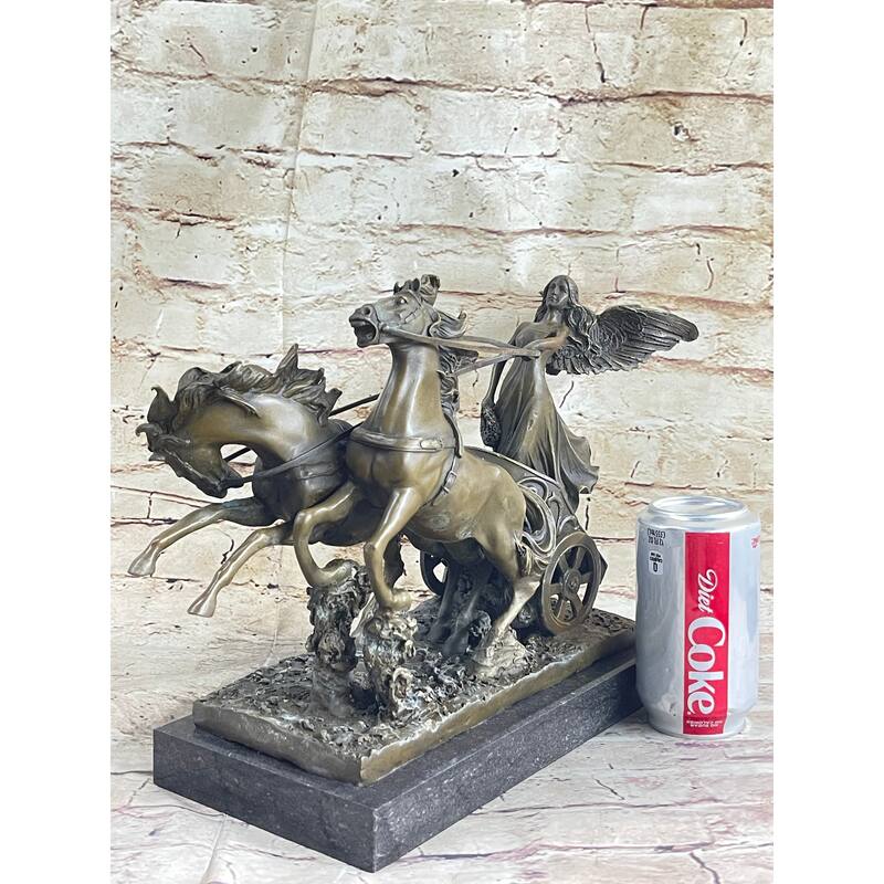 Nike Driving Chariot With Imitative Horses Bronze Sculpture Figurine Figure Decor