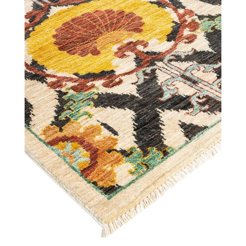 Overton Handknotted Wool Vintage Inspired Contemporary Suzani Ivory Area Rug - 15' 4" x 11' 10"