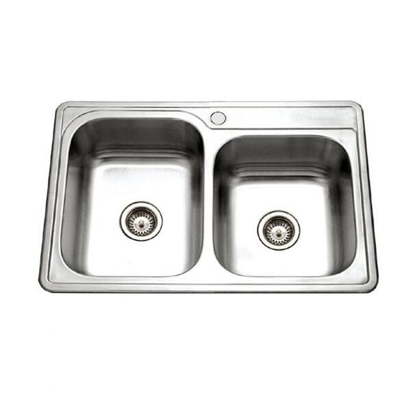slide 2 of 6, Houzer Glowtone 33" Stainless Steel Topmount 1-hole 60/40 Double Bowl Kitchen Sink Strainers & Grids - 33" x 22" Stainless Steel - 33" x 22"