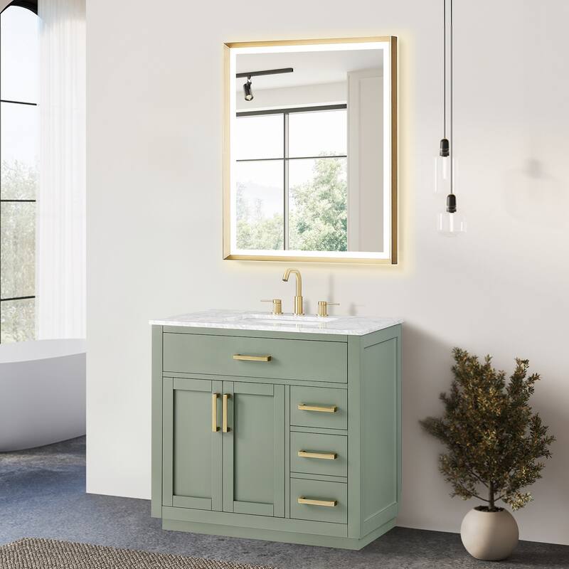 Altair Ivy Single Bathroom Vanity Set and Carrara White Countertop without Mirror