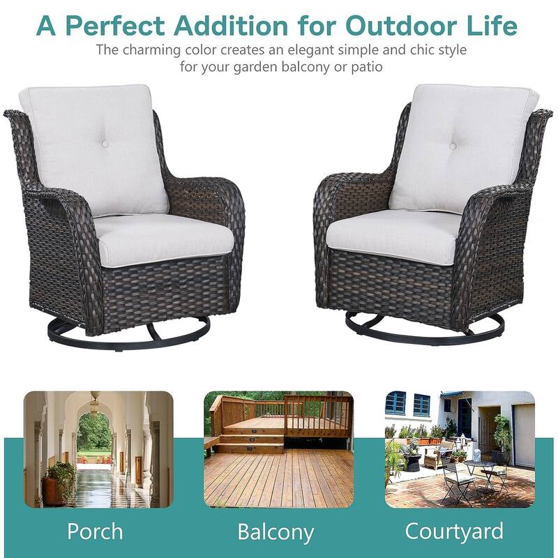 Pocassy 7PCS Outdoor Sofa Swivel Chairs with Fire Pit Table