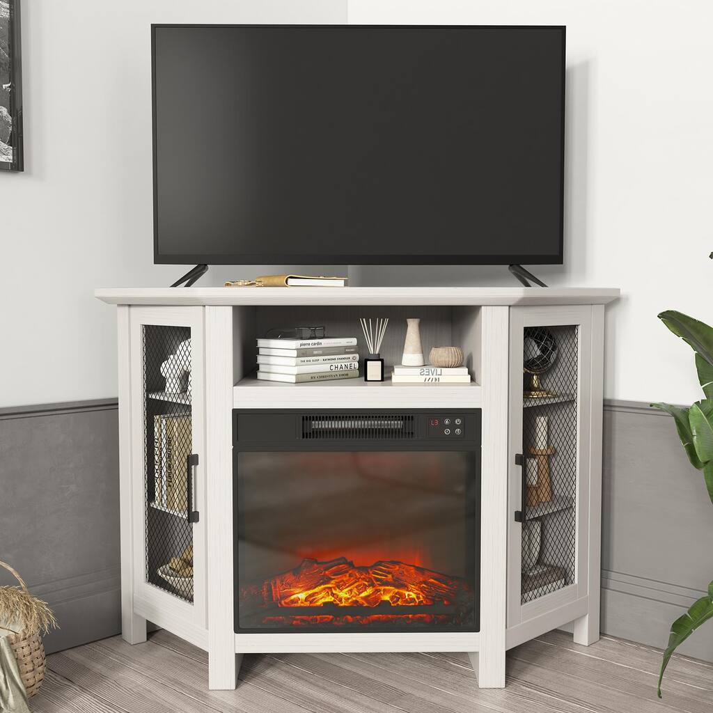 45" Wood Hexagon Fireplace TV Stand with 18" Electric Fireplace
