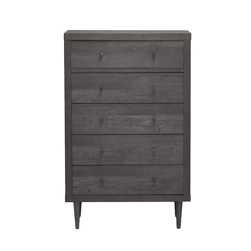 Minie Tall Dresser Chest, 5 Drawers, Rubberwood Legs, Modern Gray